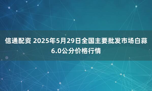 信通配资 2025年5月29日全国主要批发市场白蒜6.0公分价格行情