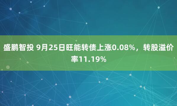 盛鹏智投 9月25日旺能转债上涨0.08%，转股溢价率11.19%