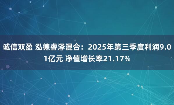 诚信双盈 泓德睿泽混合:2025年第三季度利润9.01亿元 净值增长率21.17%