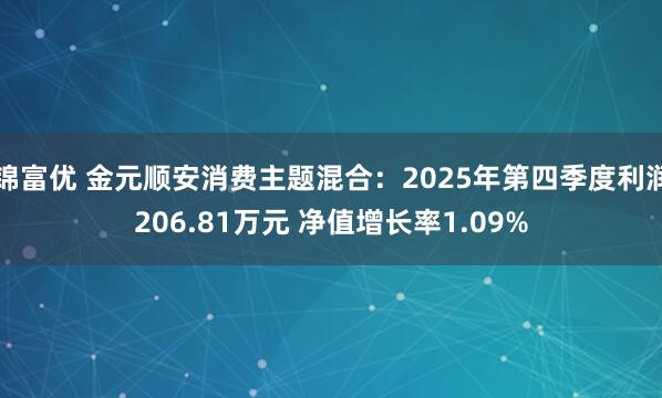锦富优 金元顺安消费主题混合：2025年第四季度利润206.81万元 净值增长率1.09%